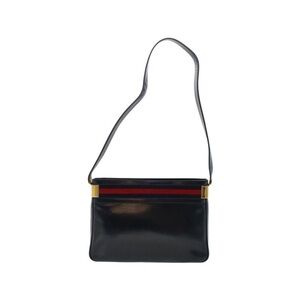 Pre Loved GUCCI  Sherry Line Shoulder Bag Leather Navy Red Auth th3837